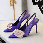Cocktail Hollow Out Cutout out Back Strap Pointed Stiletto Heel High Heels Color Blocking Floral Women Shoes Shallow Mouth Pumps ForestFootwear