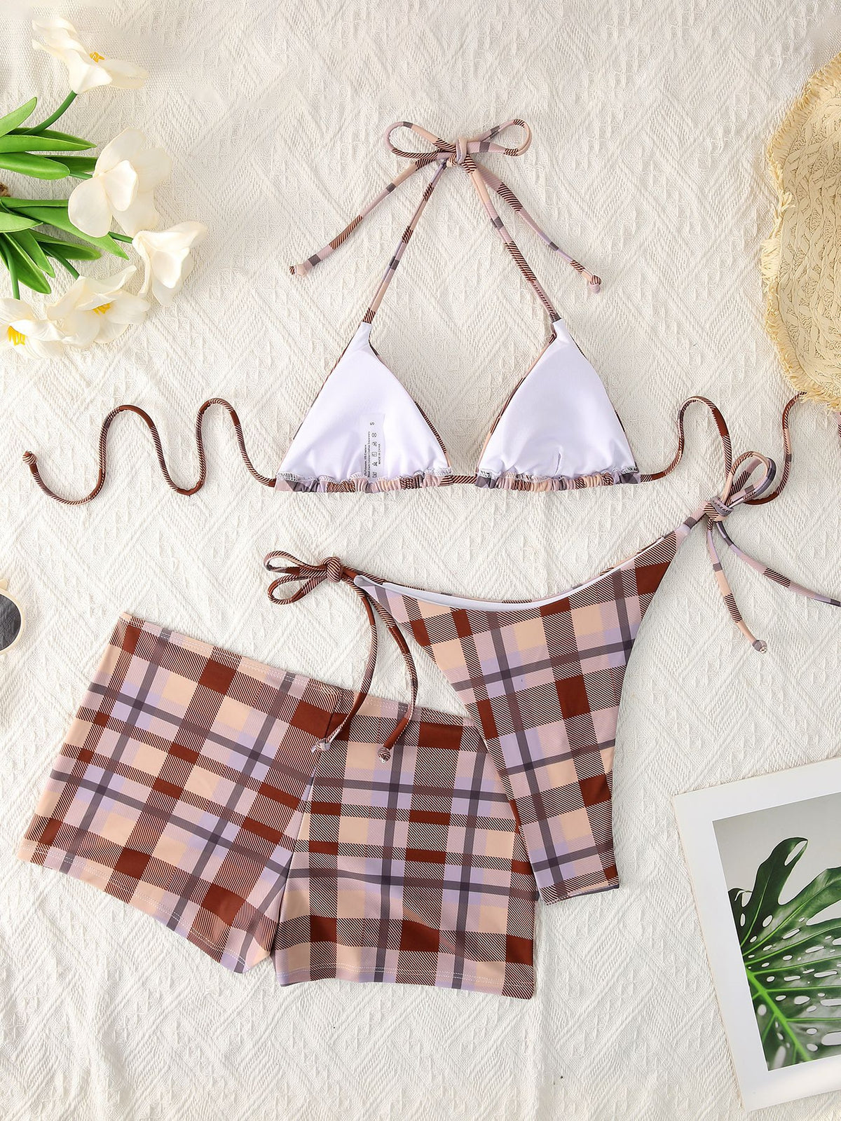 Halter Sexy Triangle Cup Bikini Shorts Three Piece Sets CSC