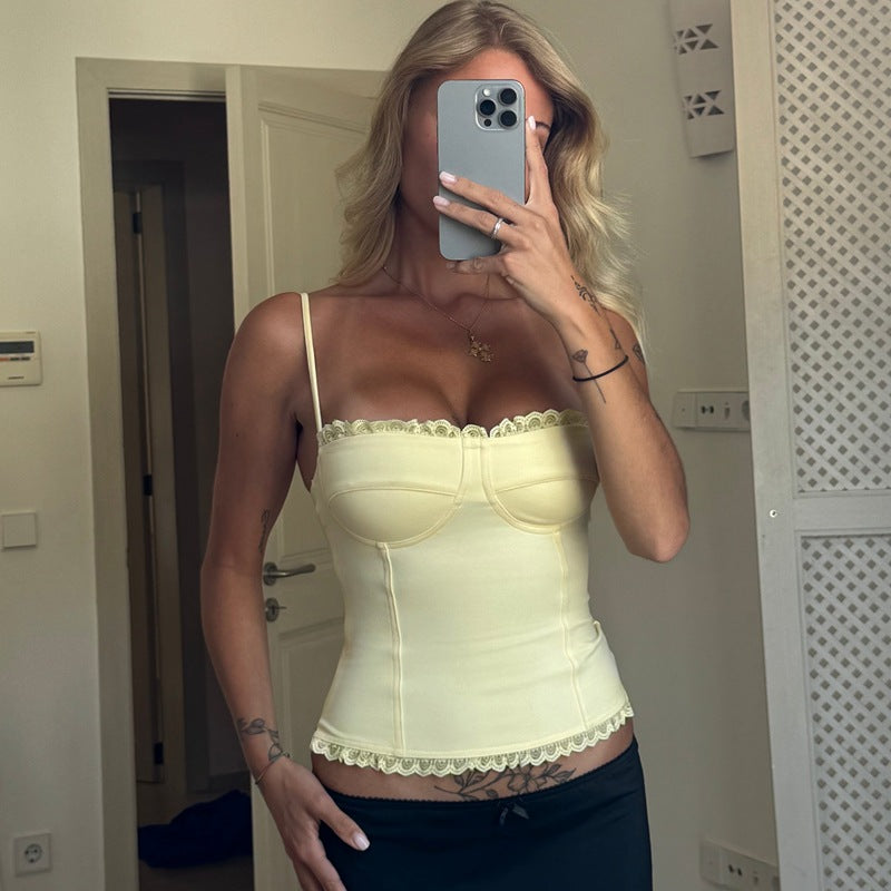 Ropa de mujer, top sexy de tubo con cuello desbocado, ajustado, adelgazante, tirantes finos, chaleco