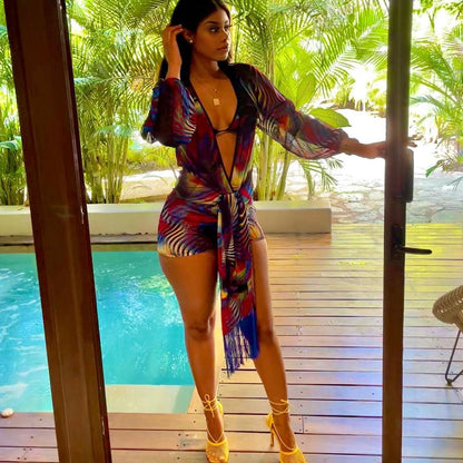 Summer Women Clothing Sexy Mesh See-through Swimsuit Bikini Three-Piece Suit