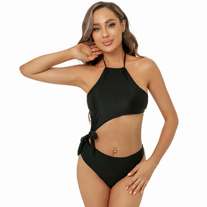 Bikini de color sólido dividido traje de baño halter sin espalda traje de baño sexy bikini