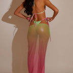 Sexy Three Piece Set Swimsuit Gradient Color Mesh Backless T Back Women Chimie
