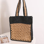 Color Matching Hollow Out Cutout out Crochet Shoulder Straw Bag Special Interest Design Hand Woven Bag Seaside Vacation Beach Bag EaseWoven