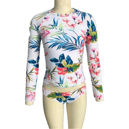 Bikini estampado de manga larga para mujer, traje de baño sexy dividido, estilo conservador y fresco