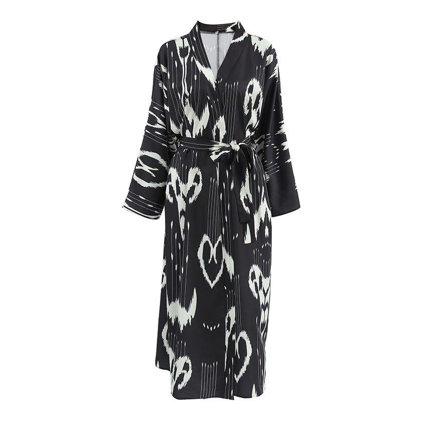 Robe longue ample et décontractée pour femme, cardigan imprimé en soie artificielle, collection automne