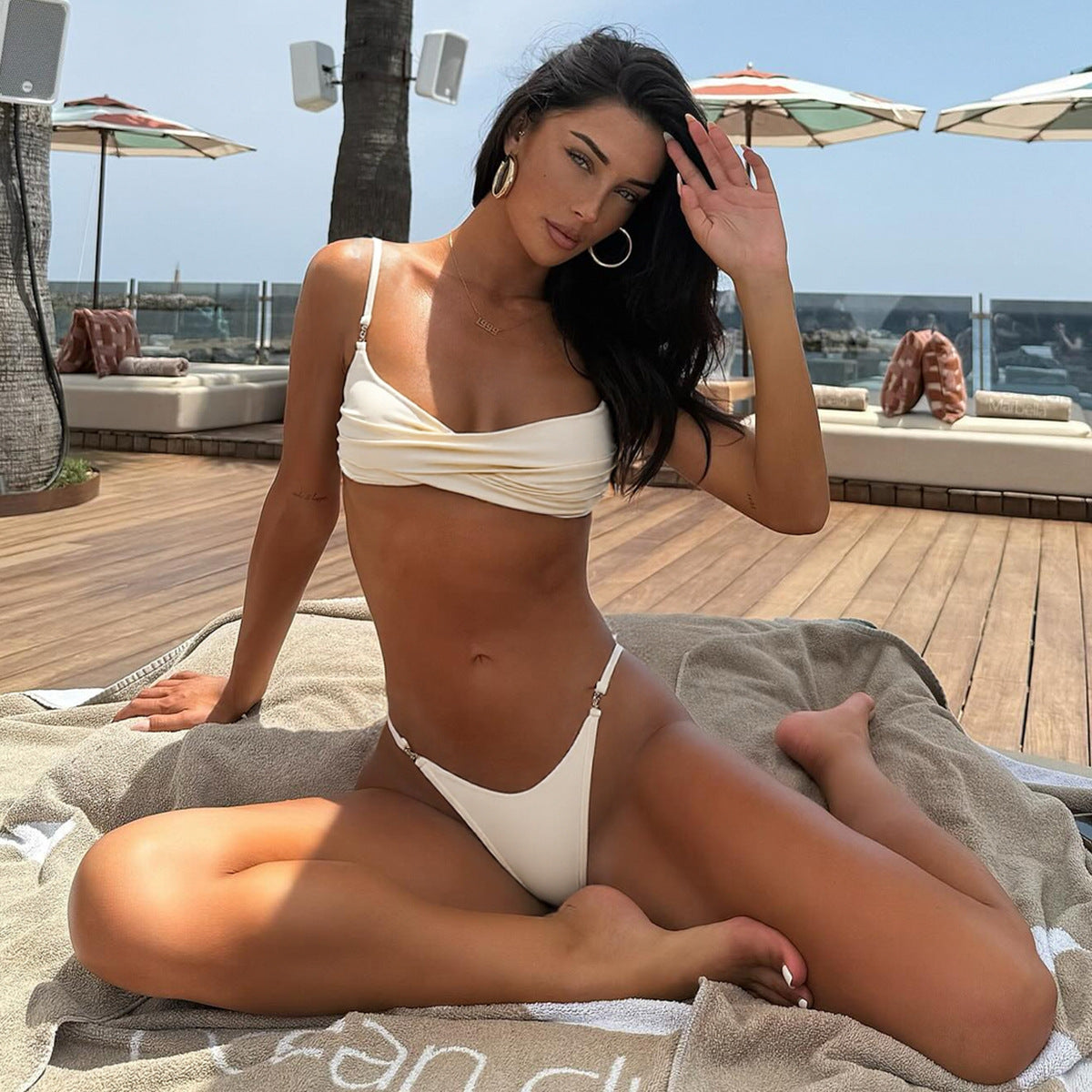 Bikini sexy de color sólido dividido para mujer, traje de baño para mujer