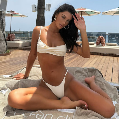 Bikini sexy de color sólido dividido para mujer, traje de baño para mujer