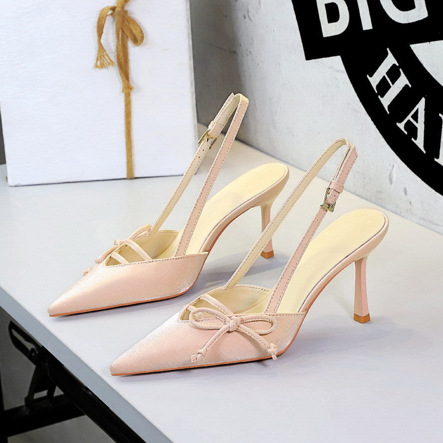 Side Bow Pointed Toe Slingback Buckle Stiletto Heel Ladies Cocktail Women Shoes ForestFootwear