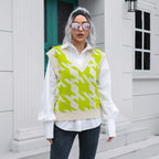Gilet sans manches à col V pied-de-poule pour femme, vêtement d'extérieur, sous-vêtement, automne-hiver, maille bouclée