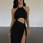 Robe sexy d'automne à lacets et découpes hautes et fentes pour femmes