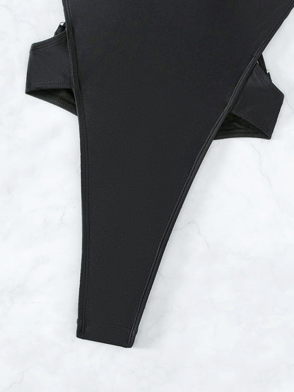 Sexy Solid Color Gem T Back Swimsuit Women round Neck Backless Bikini