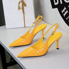 Pana Pattern Sexy Plaid Pointed Toe Shallow Mouth Ankle Strap Buckle Stiletto Heel Cocktail Women Shoes ForestFootwear