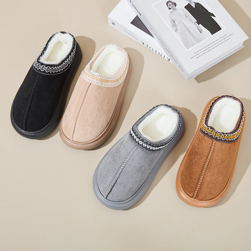 Baotou Fluffy Slippers Autumn Winter Ethnic Cotton Slippers Men Women Couple Warm Rubber Thick-Soled Cotton Slippers FDpjegl