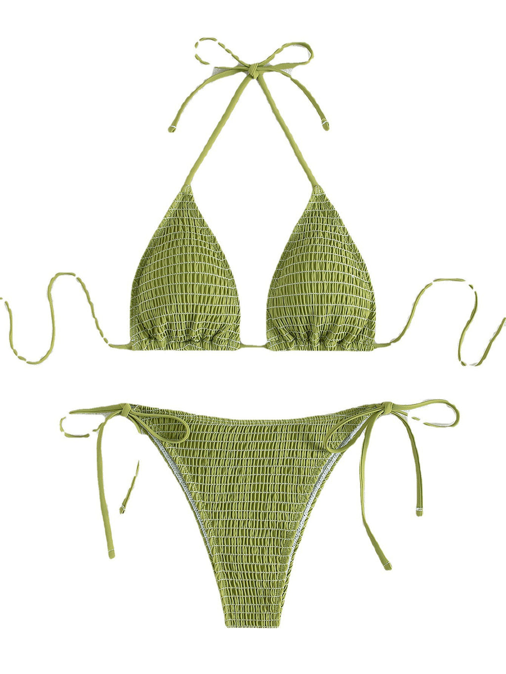 Printing Halter Spaghetti Straps Sexy Bikini Pleated Lace up Triangle Spring Split Swimsuit
