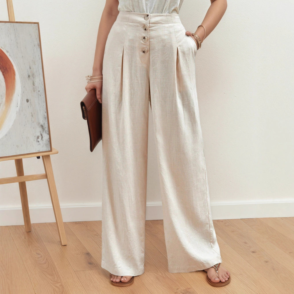 Summer Cotton Pants Casual Wide Leg Pants High Waist Narrow Version Mop Pants Women Rogan