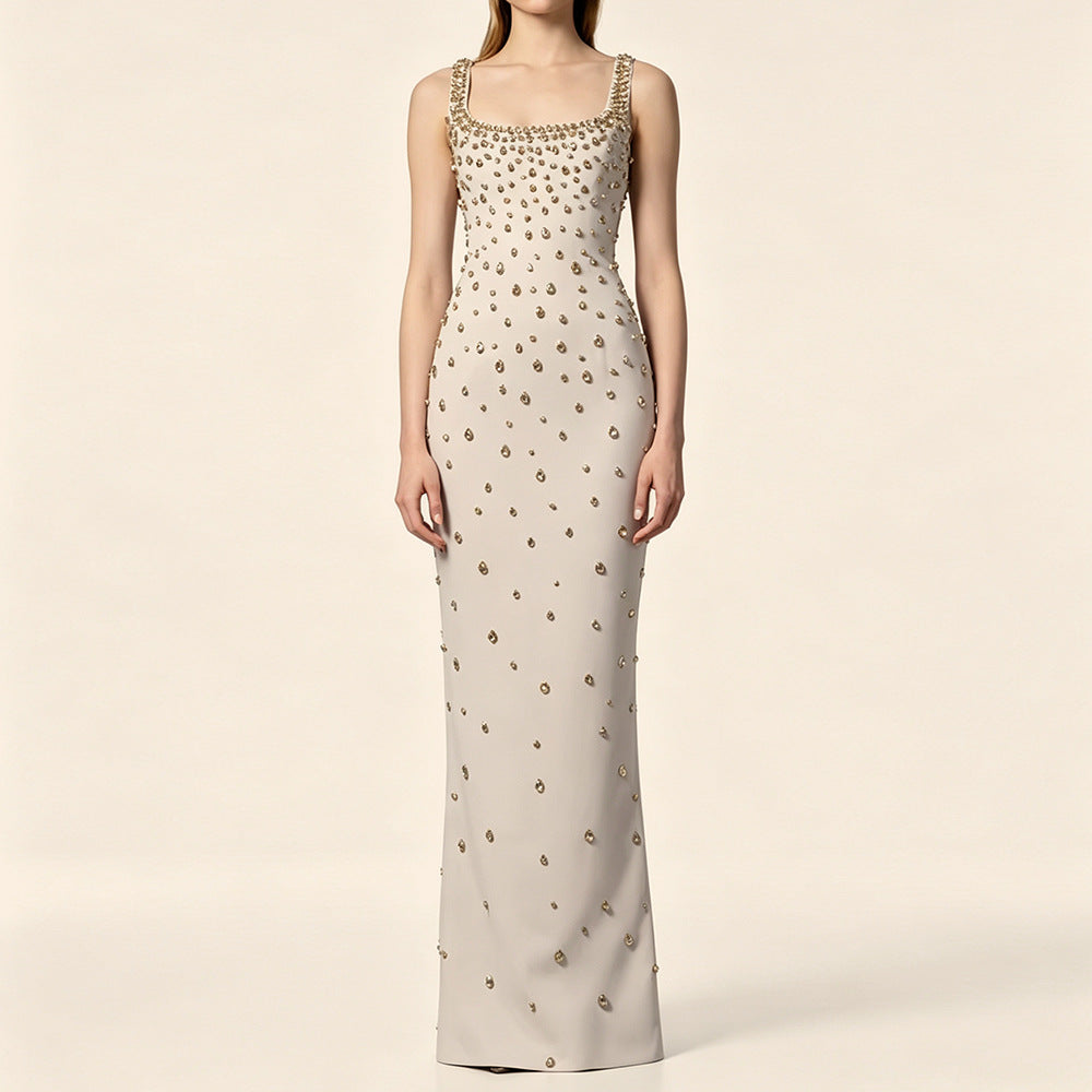 Vest Formal Dress Stars Heavy Industry Beads Diamond Embedded Stretch Maxi Dress Olady