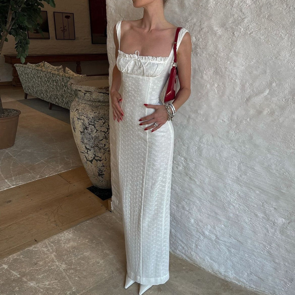 Women Square Collar Embroidered Camisole Dress Ladies Vacation Slim Slimming Sheath Dress LAIQA
