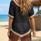 Women Clothing Spring Summer Top Stitching Tassel Beach Sun Protection Clothing Simple All Match Beach Anti Blouse Oyimi