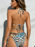 One Piece Swimsuit Sexy Leopard Print Halter Lace up Women Swimsuit Twingo
