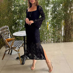 Summer Lace Bell Sleeve Slim Fit Slit Dress Havill