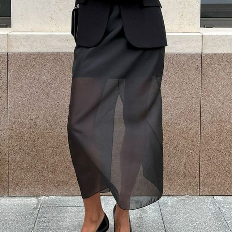 Arrival Fashionable All Match Black Mesh Skirt Women Double Layer See through High Waist Slit Hip Skirt Kigali