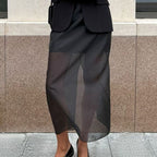 Arrival Fashionable All Match Black Mesh Skirt Women Double Layer See through High Waist Slit Hip Skirt Kigali