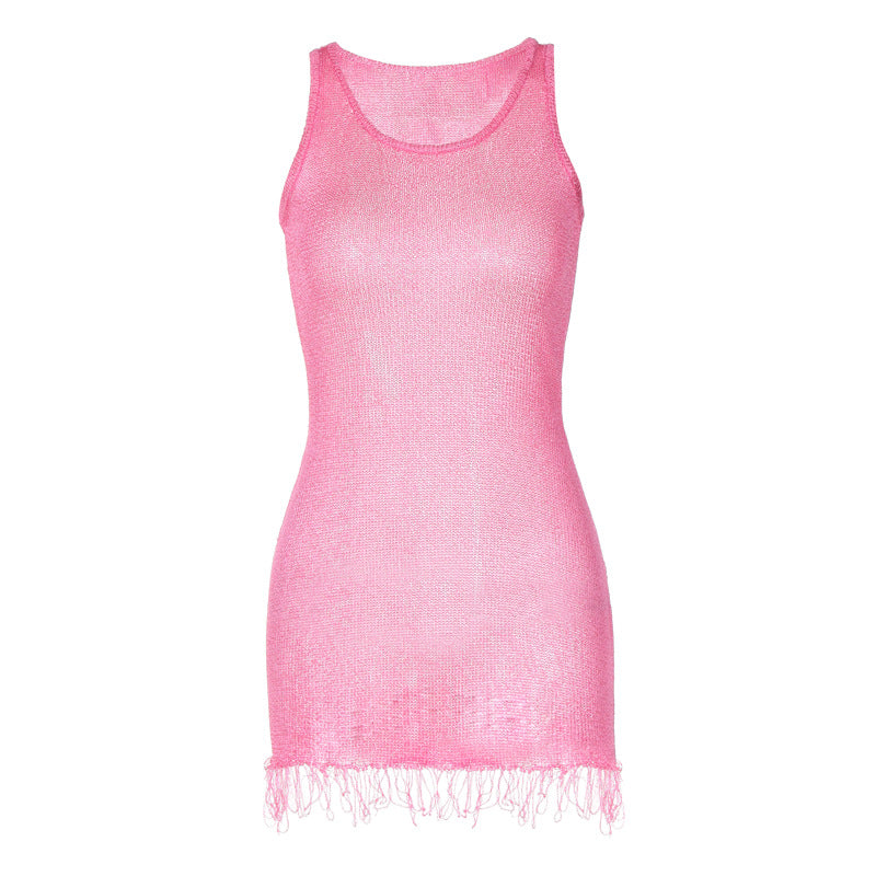 Robe fourreau sexy sans manches à col rond pour femme