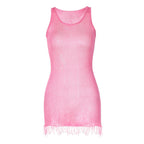 Robe fourreau sexy sans manches à col rond pour femme