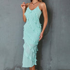 Summer Women Sexy Dress Semi Transparent Stitching Sleeveless Backless Halter Dress TAJA