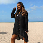 Slub Cotton Patchwork Edge Shirt Sun Protection Cardigan Vacation Beach Coat Bikini Cover up Blouse EvenStar