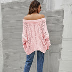 Suéter holgado de talla grande con hombros descubiertos para otoño e invierno, jersey de color liso con hombros descubiertos para mujer
