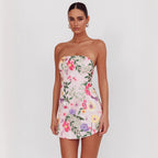 Robe courte bandeau moulante à bretelles fines pour femme, motif floral Niche