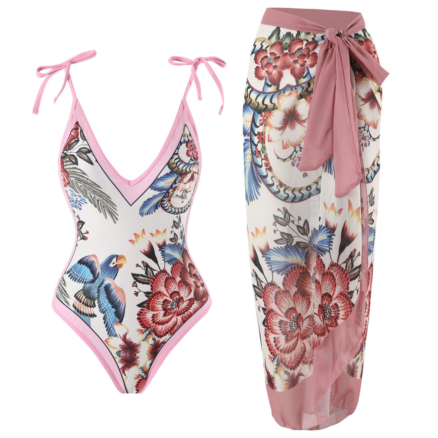 Women One Piece Swimsuit Women Skinny Slimming Retro Tied Swimsuit Suit Chiffon Dress