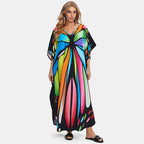 Robe de plage ample grande taille imprimée en rayonne, robe longue de vacances, chemise de protection solaire pour femmes