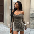 Robe de soirée automne-hiver sexy bustier dos nu en résille fine et scintillante
