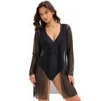 Swimsuit Women Siamese Triangle Sexy Black Mesh Two Piece Set Beach Vacation Swimsuit Bianco