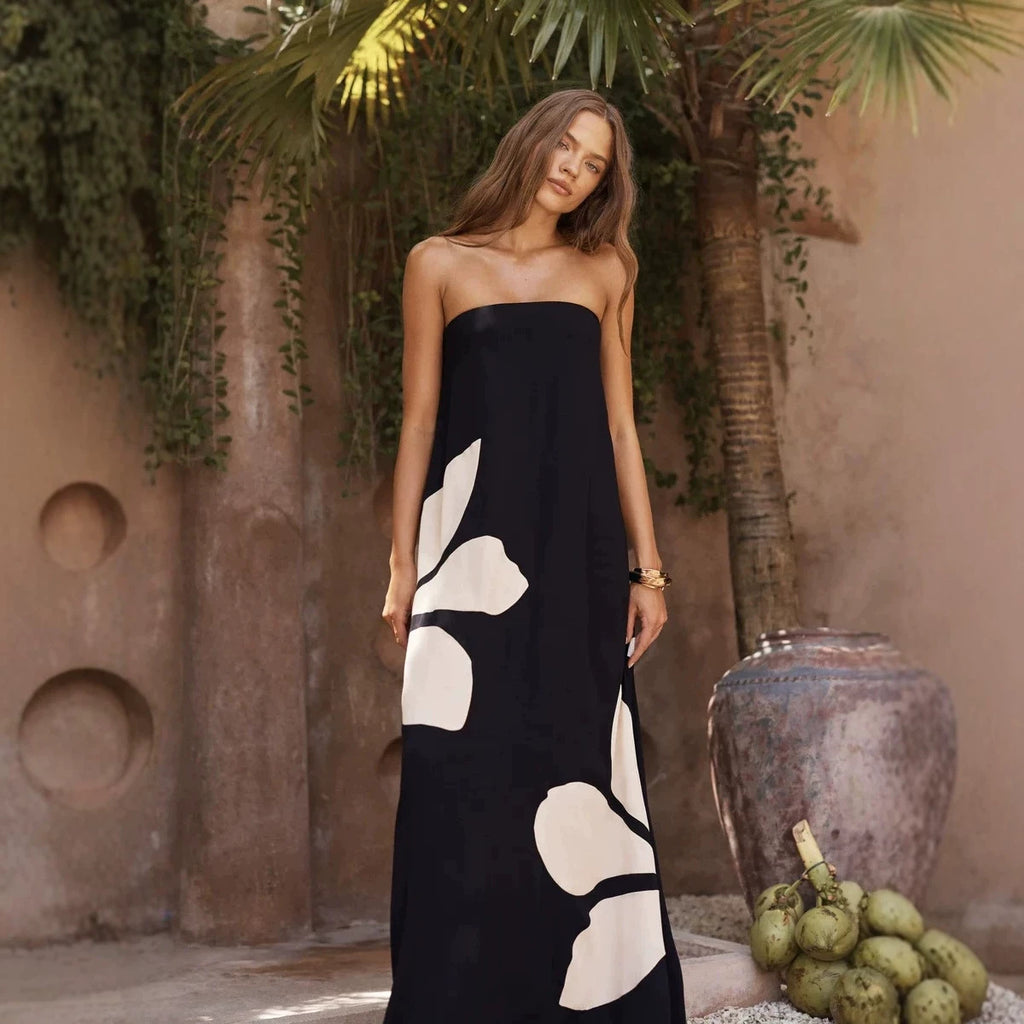 Dress Positioning Printing Wrapped Chest a Swing Maxi Dress Women Dress Zemy