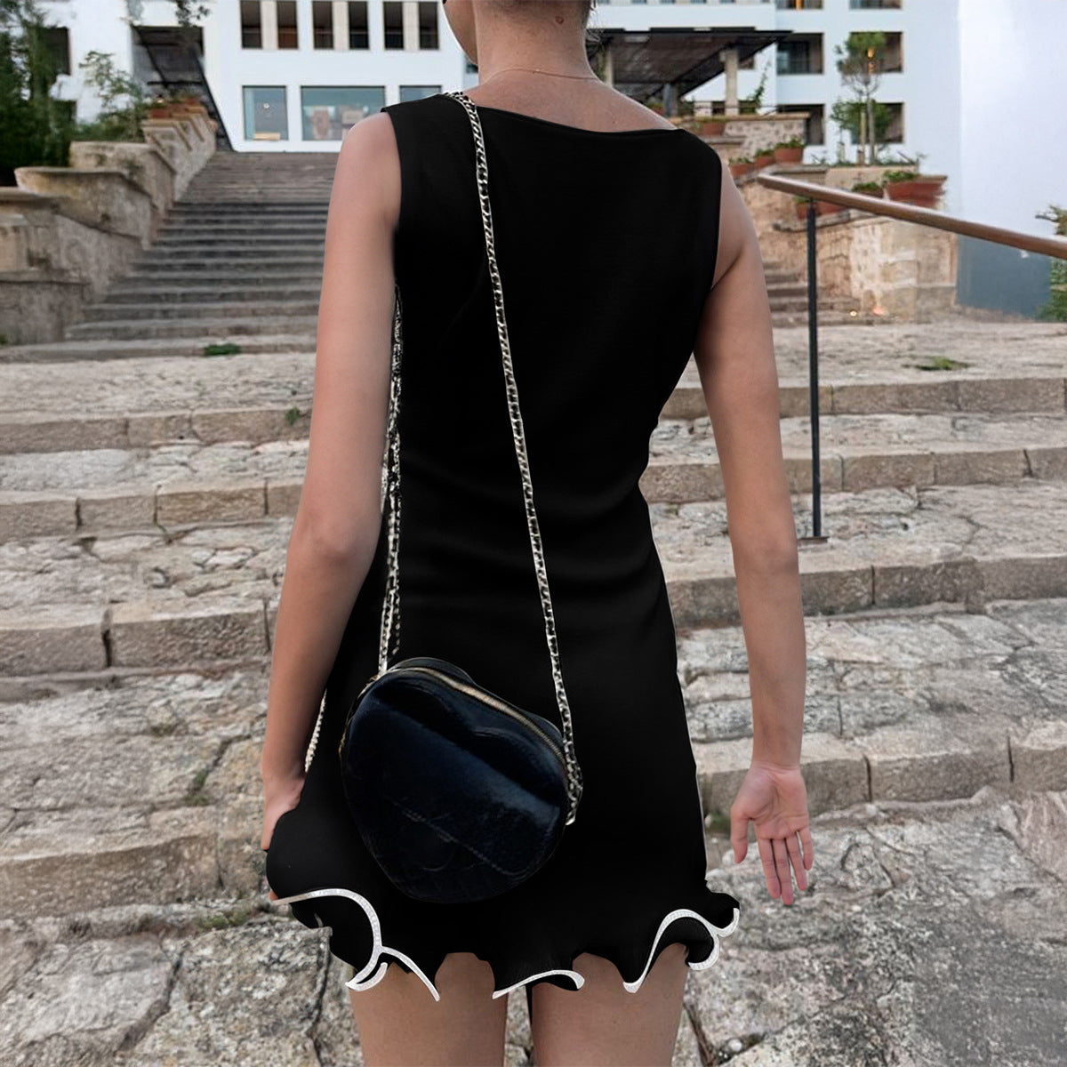 Spring Summer Elegant Lady Sleeveless Woolen Dress Dinner Dress Women Clothing CKK