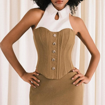 Corset Waist Sexy Patchwork Halter Office Sexy Vest