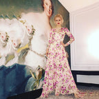 Women Clothing Print Large Swing Dress Slit Fashionable Maxi Dress Beach Dress