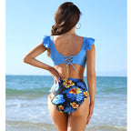 Traje de baño de bikini de cintura alta con volantes sexy para mujer