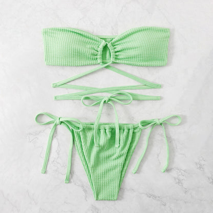 Swimwear Solid Color Backless Sexy Swimsuit Hollowed out High Waist Bikini