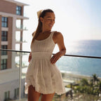 Spring Summer Slim Vest Knitted Dress Women Hollow Out Cutout-out Cinched Sleeveless Puff Short Women Havana