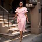 Robe à volants à col asymétrique, robe élégante et tendance pour femme mondaine
