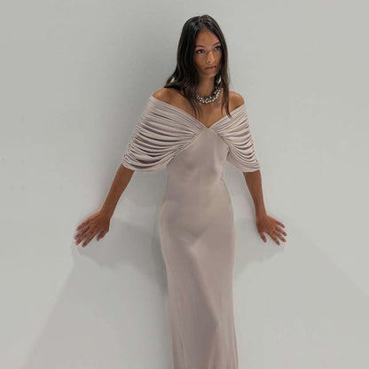 Spring Women Clothing Sexy off Neck Sleeve Slim Solid Color Maxi Dress Women YIMAIL