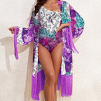 Maillot de bain imprimé dollar, manches longues, pompon, vêtements de plage, protection solaire