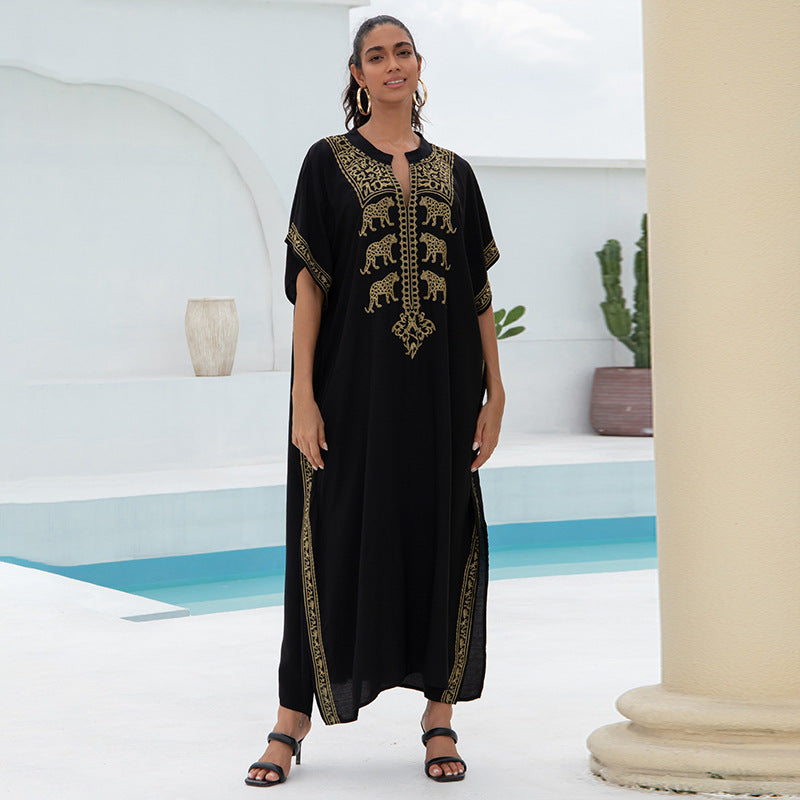Rayon Embroidered Vacation Robe Beach Cover up Vacation Dress Bikini Cover up Blouse EvenStar