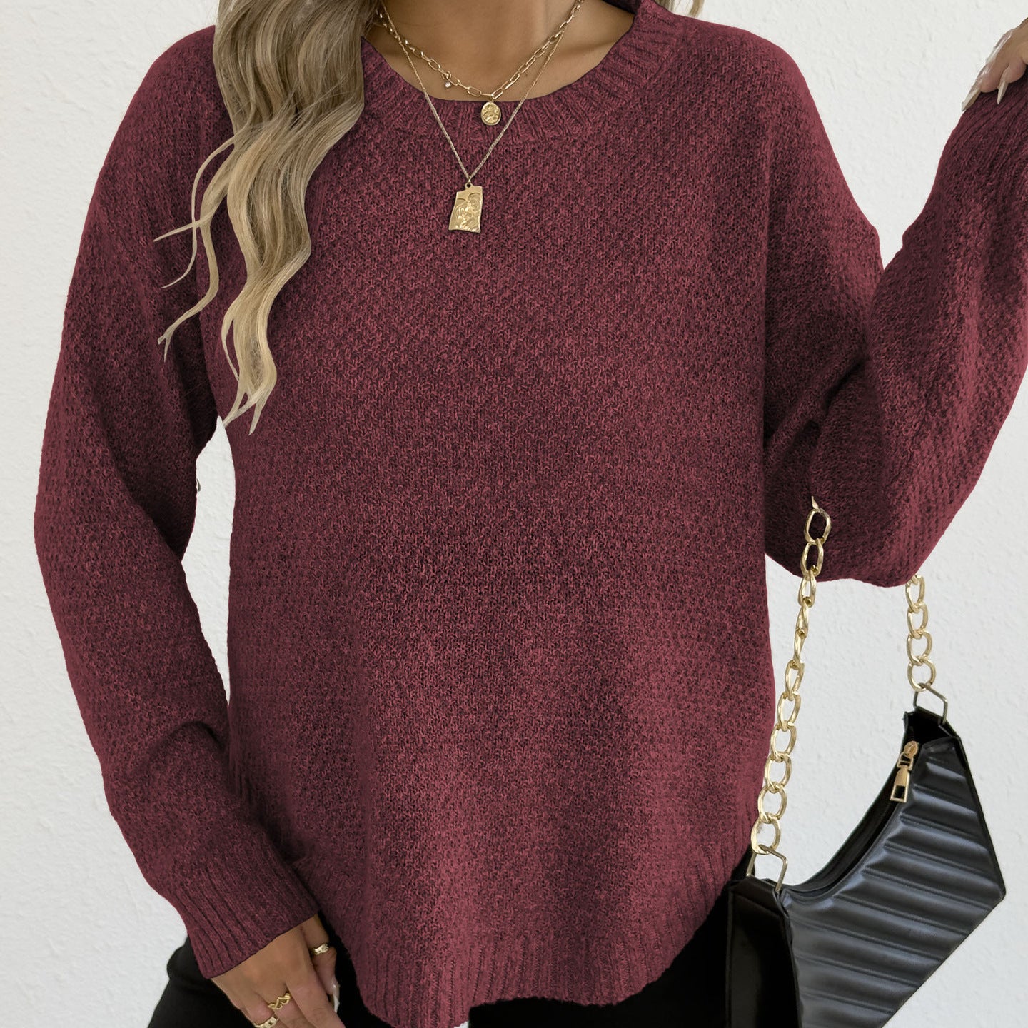 Pull-over femme automne-hiver en velours tissé, style décontracté, col rond.