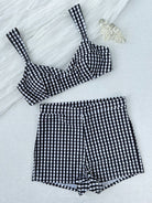 Ladies Split Plaid Printed Tied High Waist Shorts Bikini Swimsuit Bikini YatHin