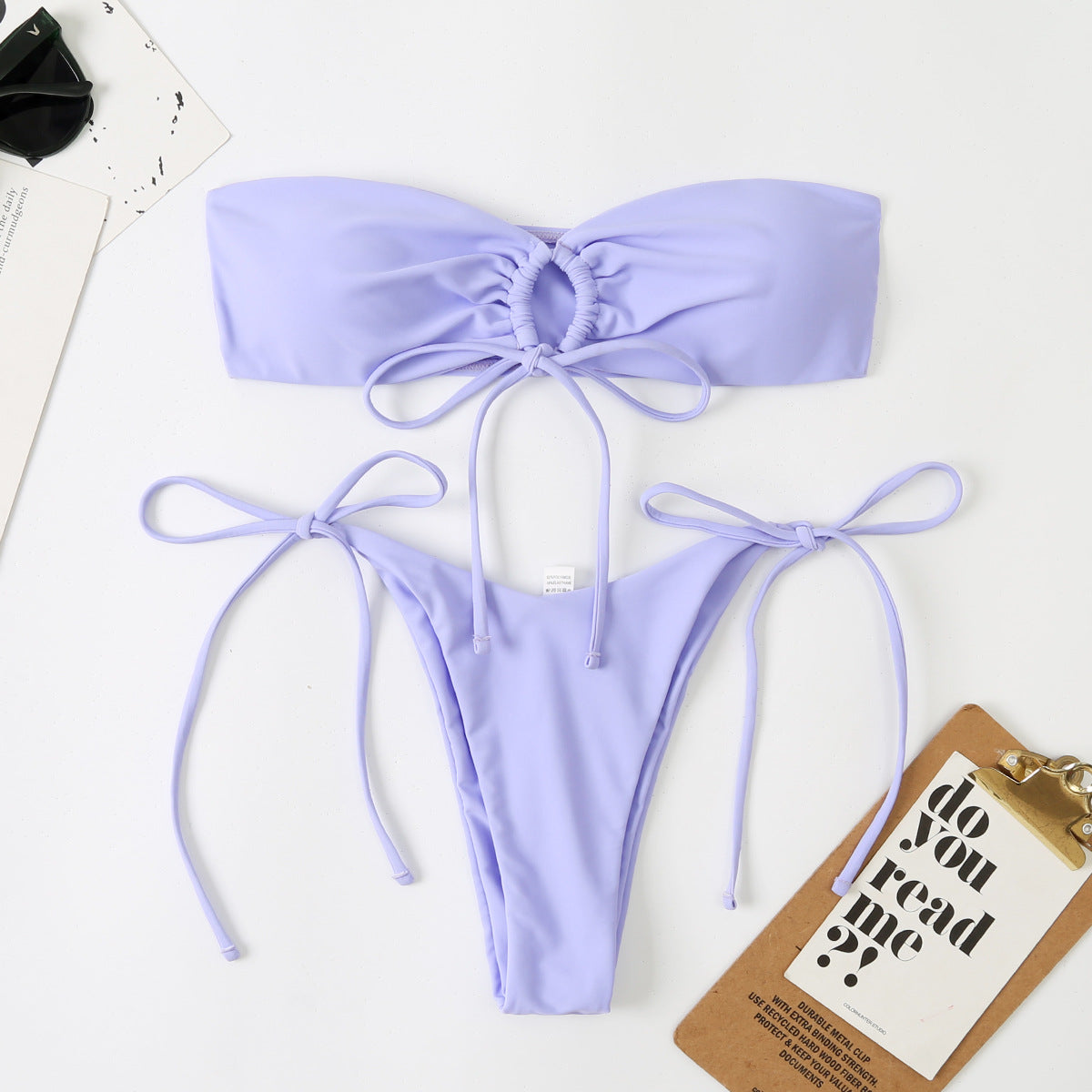 Bikini de dos piezas con parte superior de tubo y abertura en la espalda para mujer, traje de baño de playa sexy